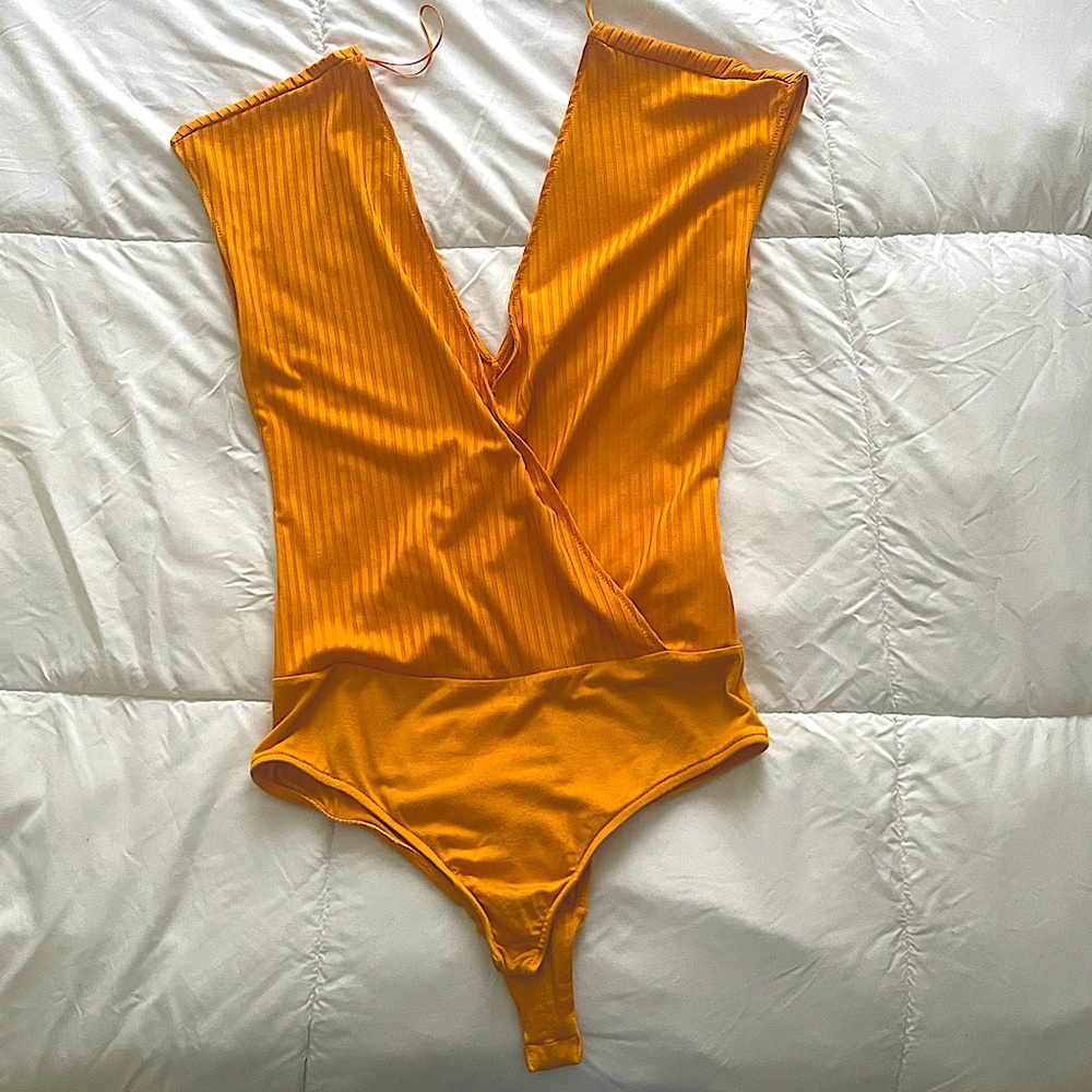 ZARA Yellow Deep V-neck  Bodysuit